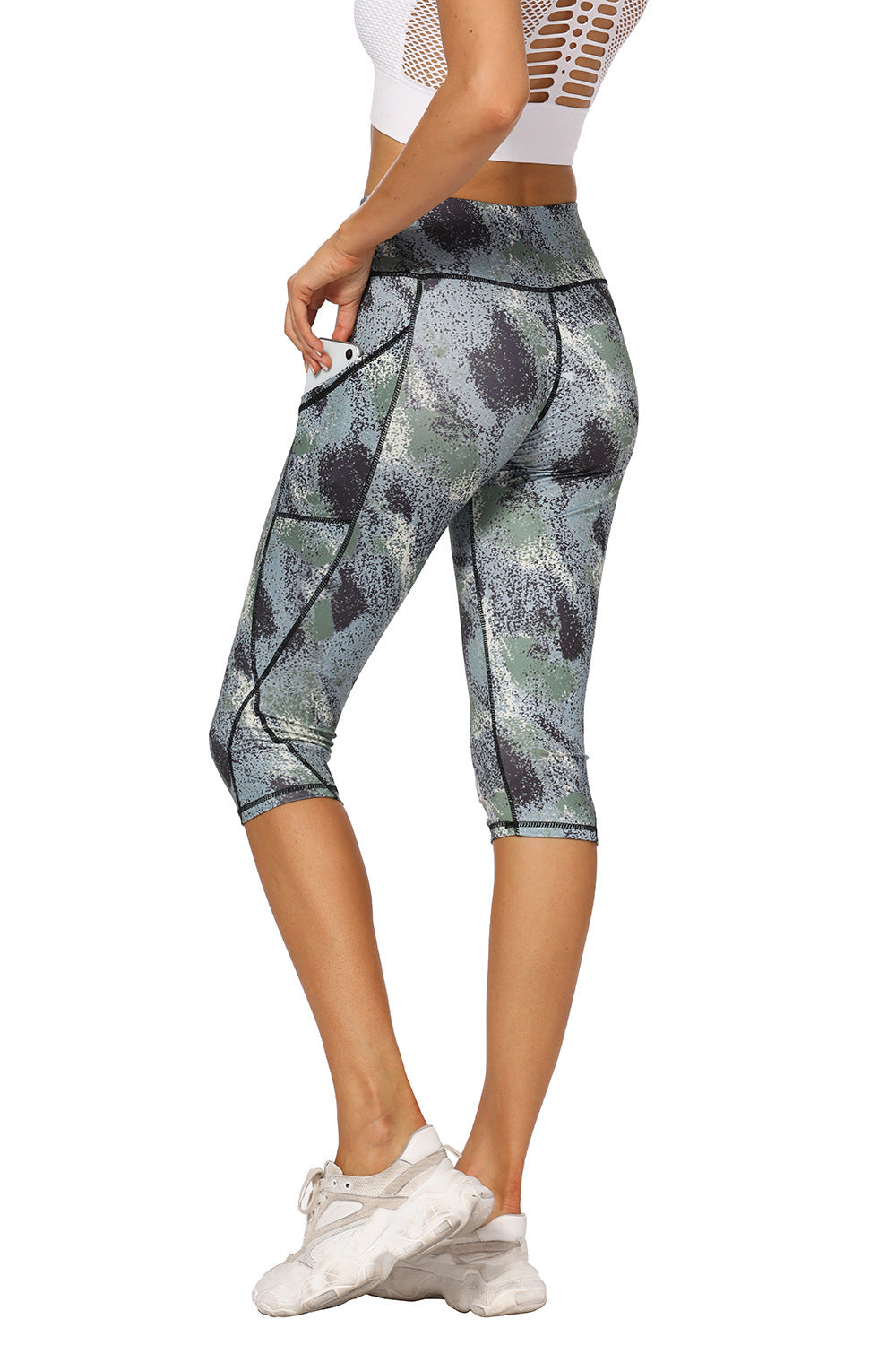 European And American Floral Print Pocket Yoga Women's Camouflage Leggings For Women