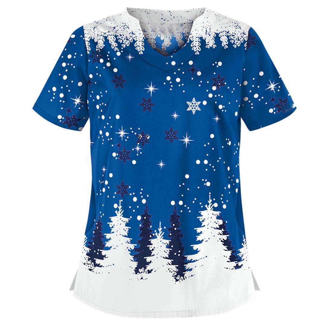 Christmas printed V-neck short-sleeved for women