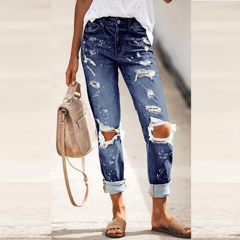 Women's European Goods Ripped Jeans