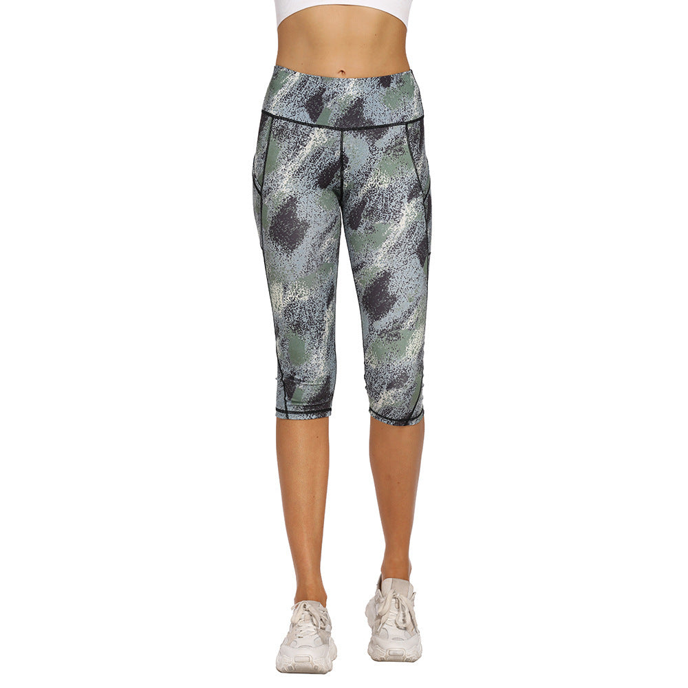 European And American Floral Print Pocket Yoga Women's Camouflage Leggings For Women