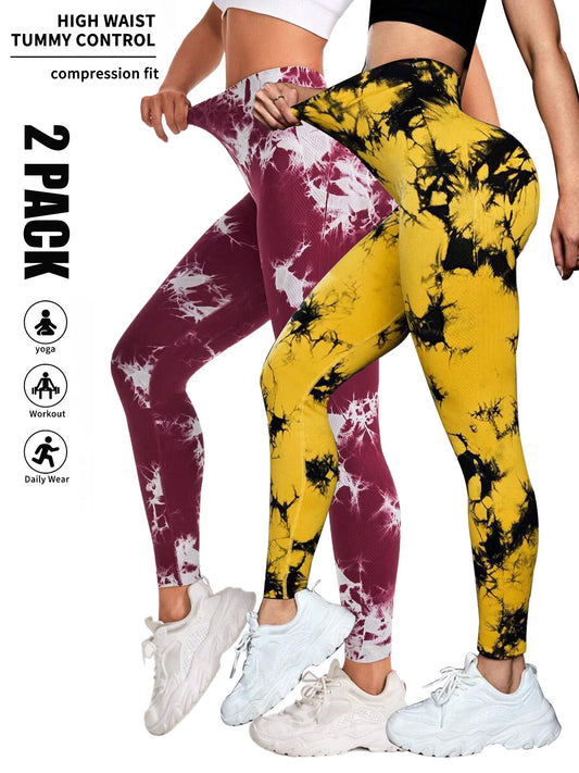 2 Pack Tie Dye Scrunch Workout Seamless Leggings For Women