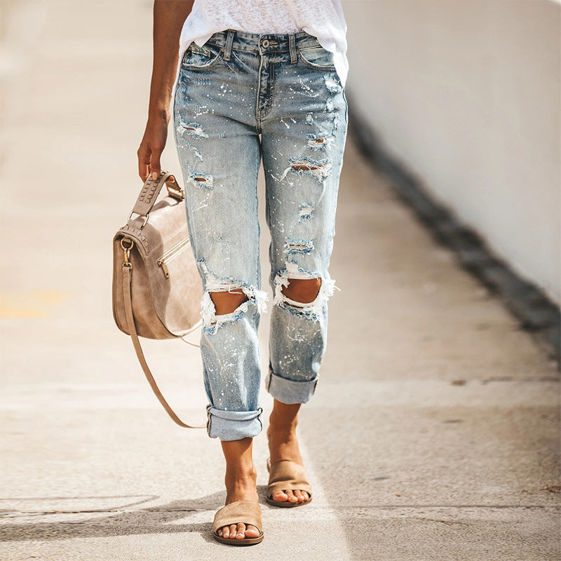 Women's European Goods Ripped Jeans