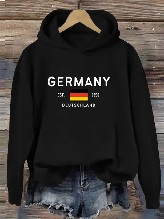 Cozy Germany Print Hoodie For Women