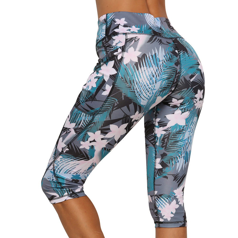 European And American Floral Print Pocket Yoga Women's Camouflage Leggings For Women