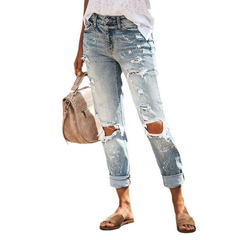 Women's European Goods Ripped Jeans