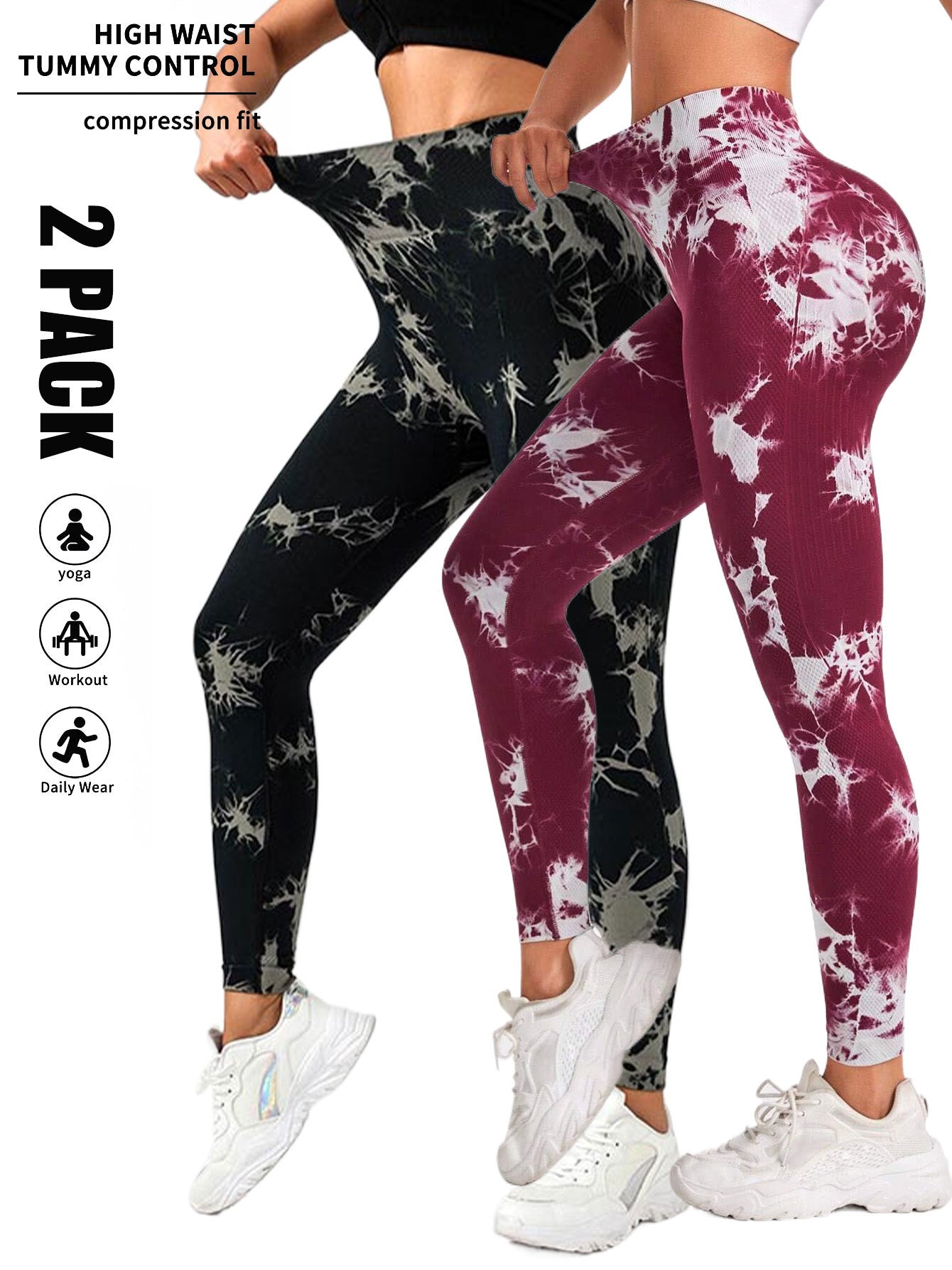 2 Pack Tie Dye Scrunch Workout Seamless Leggings For Women